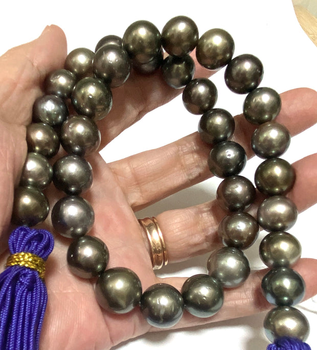 Round 11-13mm 35 pcs Tahitian Peacock Gray Green Pearl 16" Strand