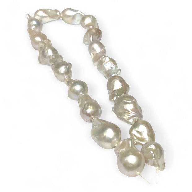 Giant 13-24.4mm Natural White Pink Tones Keshi Cultured Pearl 16" Strand