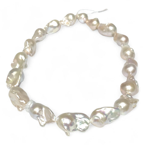 Giant 13-24.4mm Natural White Pink Tones Keshi Cultured Pearl 16" Strand