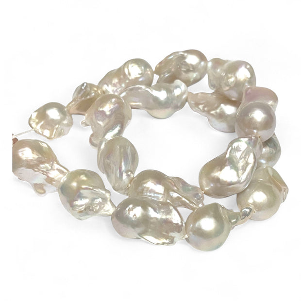 Giant 13-24.4mm Natural White Pink Tones Keshi Cultured Pearl 16" Strand