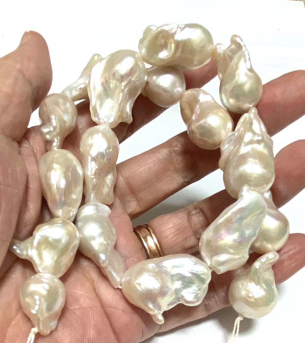 Giant 13-24.4mm Natural White Pink Tones Keshi Cultured Pearl 16" Strand