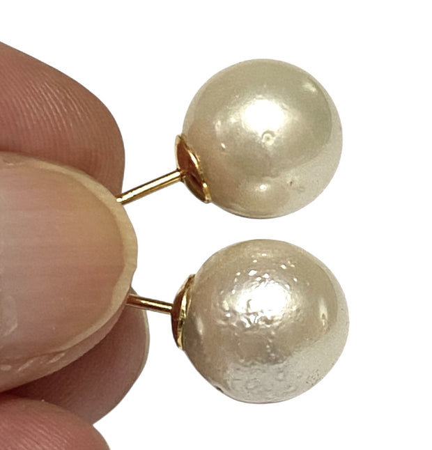 Luxury Round 10.6mm Cream White South Sea Pearl Classic Stud Earrings