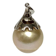 Giant 14.1 x 14.8mm Pale Golden Oval Philippines South Sea Pearl Pendant