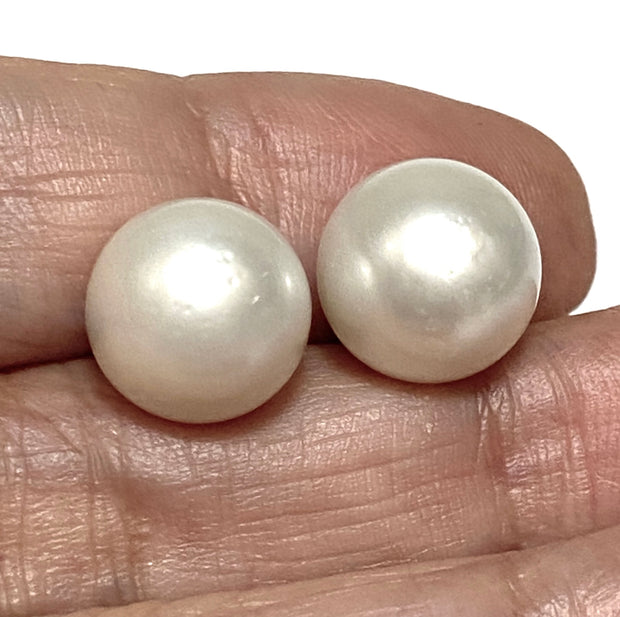 Elegant 11.1mm Silver White Indonesian South Sea Pearl Stud Earrings