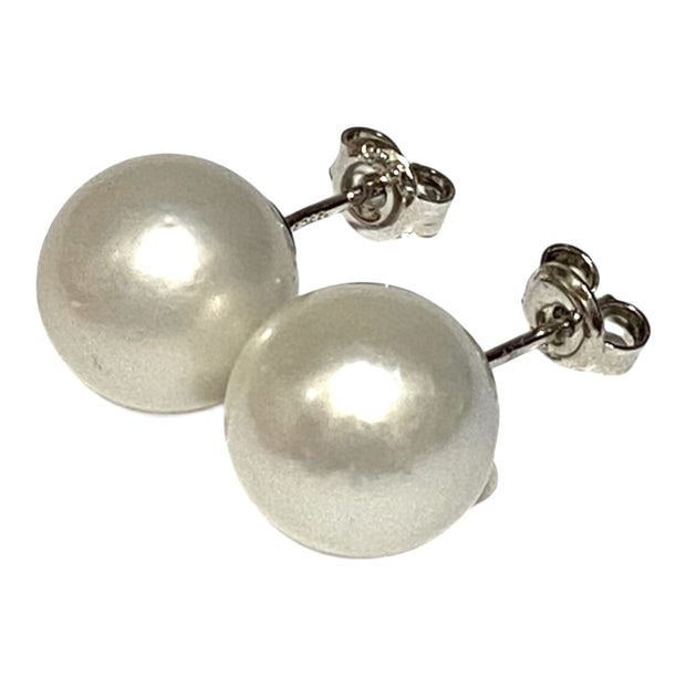 Elegant 11.1mm Silver White Indonesian South Sea Pearl Stud Earrings