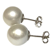 Elegant 11.1mm Silver White Indonesian South Sea Pearl Stud Earrings