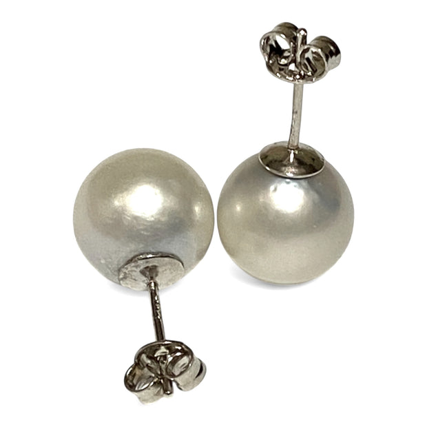 Elegant 11.1mm Silver White Indonesian South Sea Pearl Stud Earrings