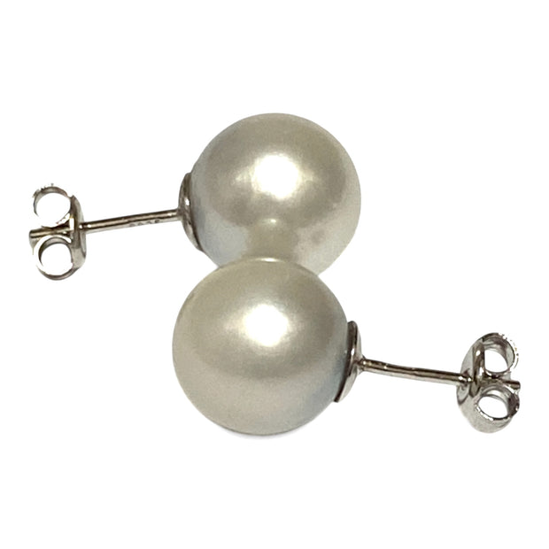 Elegant 11.1mm Silver White Indonesian South Sea Pearl Stud Earrings