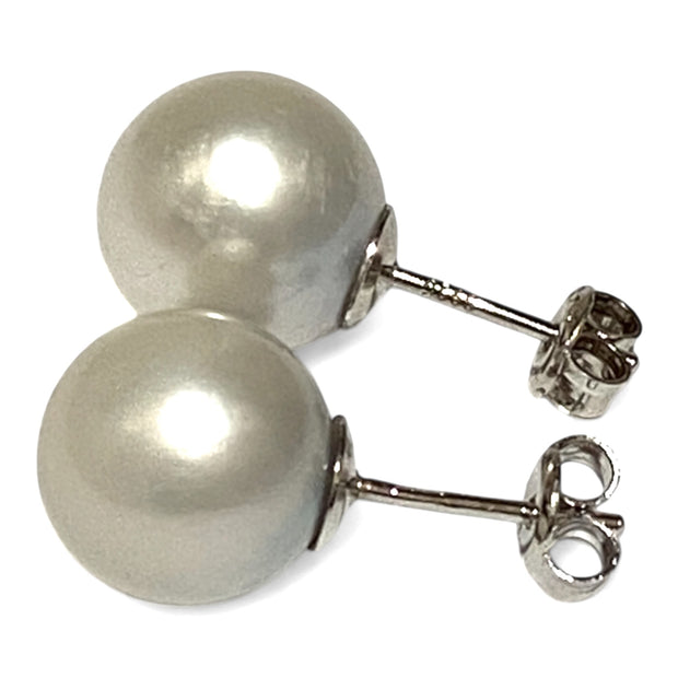 Elegant 11.1mm Silver White Indonesian South Sea Pearl Stud Earrings