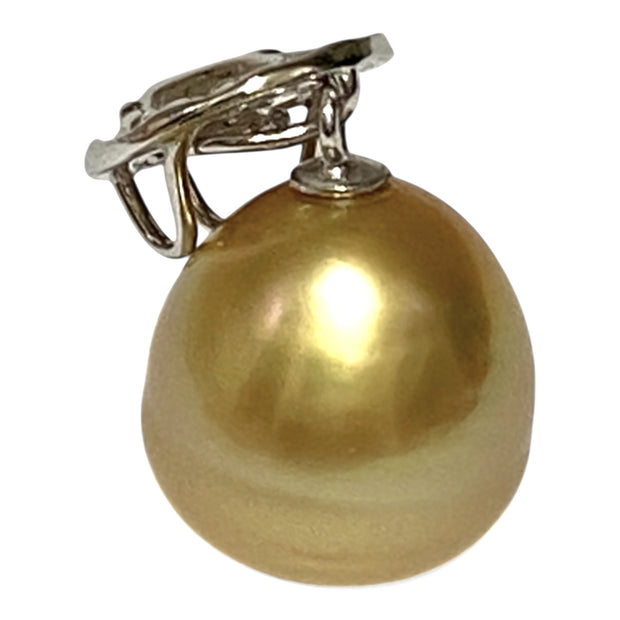 Unique 12 x 12.9mm Rich Golden Oval Philippines South Sea Pearl Pendant