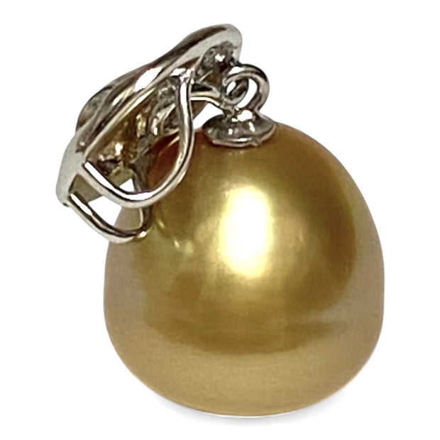 Unique 12 x 12.9mm Rich Golden Oval Philippines South Sea Pearl Pendant