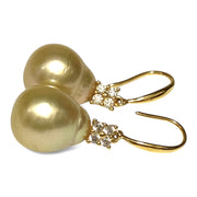 Oval 12.2 x 14.3mm Natural Gold South Sea Cultured Pearl Earrings