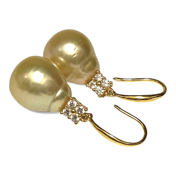 Oval 12.2 x 14.3mm Natural Gold South Sea Cultured Pearl Earrings