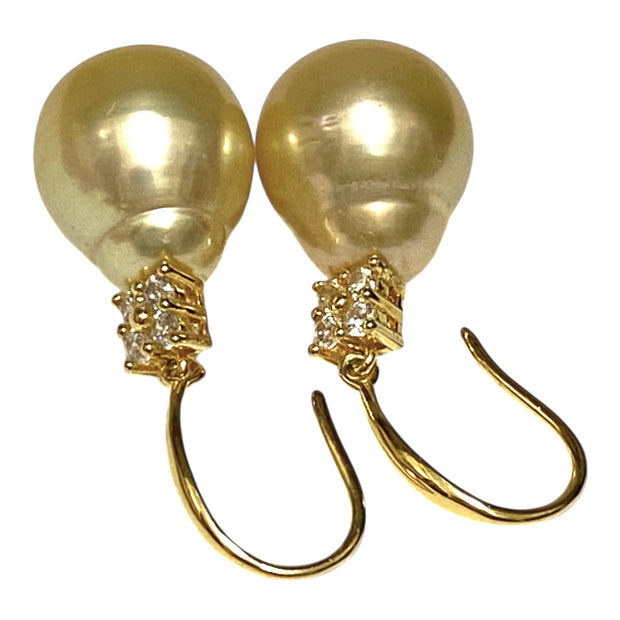 Oval 12.2 x 14.3mm Natural Gold South Sea Cultured Pearl Earrings