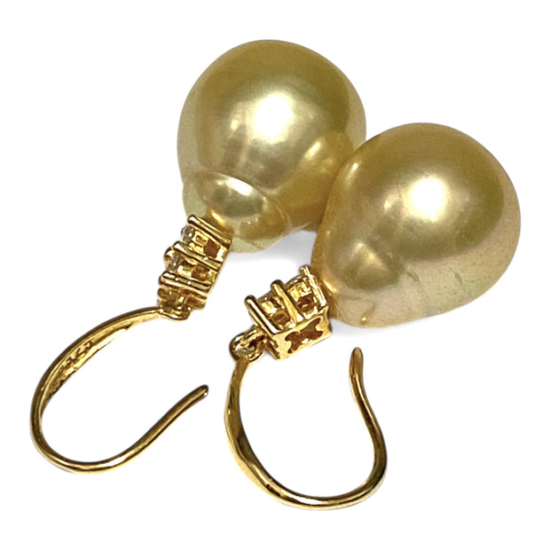 Oval 12.2 x 14.3mm Natural Gold South Sea Cultured Pearl Earrings