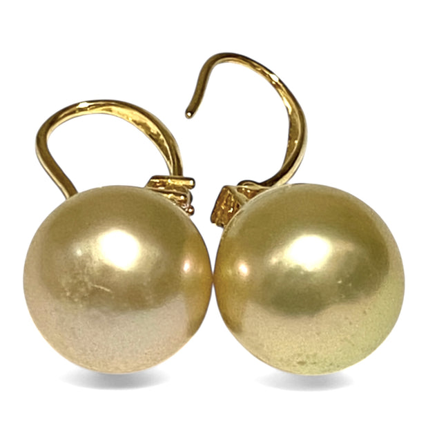 Oval 12.2 x 14.3mm Natural Gold South Sea Cultured Pearl Earrings
