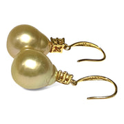 Oval 12.2 x 14.3mm Natural Gold South Sea Cultured Pearl Earrings