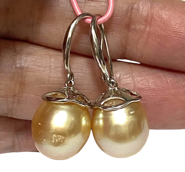 Oval 11.5 x 13mm Natural Rich Gold South Sea Cultured Pearl Earrings