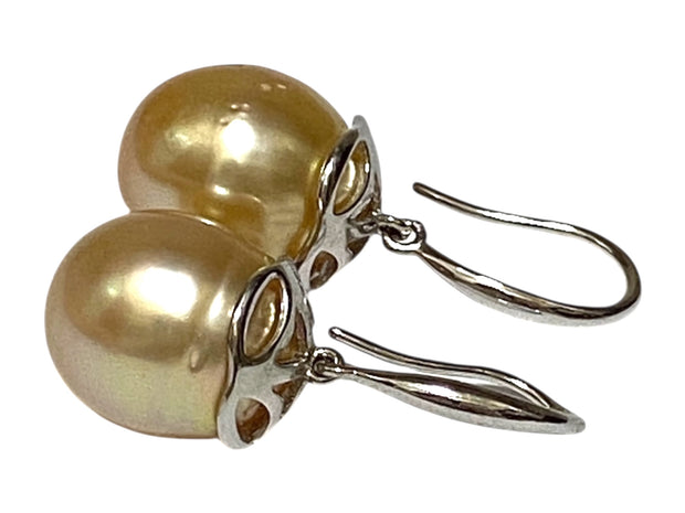 Oval 11.5 x 13mm Natural Rich Gold South Sea Cultured Pearl Earrings