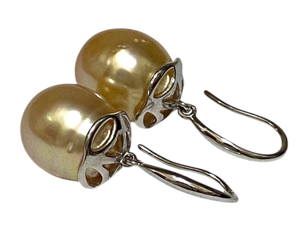 Oval 11.5 x 13mm Natural Rich Gold South Sea Cultured Pearl Earrings