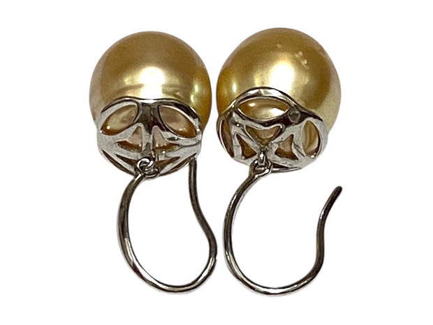Oval 11.5 x 13mm Natural Rich Gold South Sea Cultured Pearl Earrings