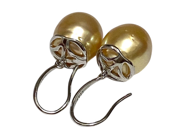 Oval 11.5 x 13mm Natural Rich Gold South Sea Cultured Pearl Earrings