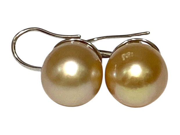Oval 11.5 x 13mm Natural Rich Gold South Sea Cultured Pearl Earrings