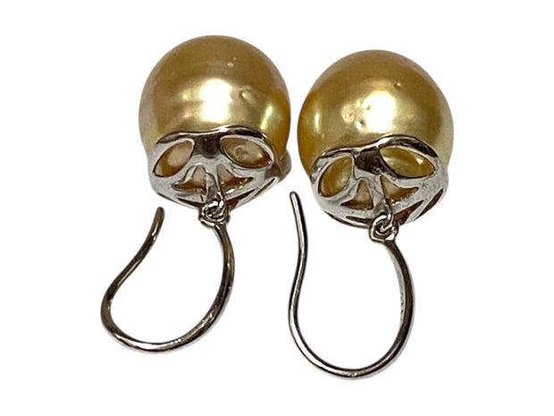 Oval 11.5 x 13mm Natural Rich Gold South Sea Cultured Pearl Earrings