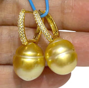 Baroque 11.9 x 14mm Rich Gold South Sea Pearl Clip- On  Earrings