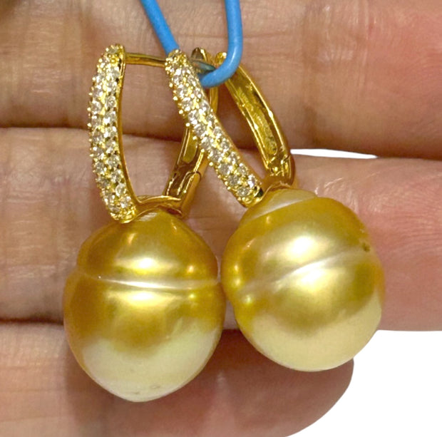 Baroque 11.9 x 14mm Rich Gold South Sea Pearl Clip- On  Earrings
