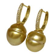 Baroque 11.9 x 14mm Rich Gold South Sea Pearl Clip- On  Earrings