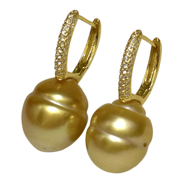 Baroque 11.9 x 14mm Rich Gold South Sea Pearl Clip- On  Earrings