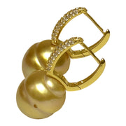 Baroque 11.9 x 14mm Rich Gold South Sea Pearl Clip- On  Earrings
