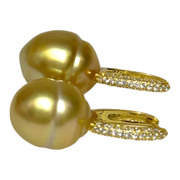 Baroque 11.9 x 14mm Rich Gold South Sea Pearl Clip- On  Earrings