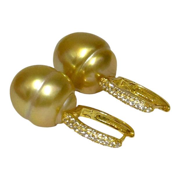 Baroque 11.9 x 14mm Rich Gold South Sea Pearl Clip- On  Earrings