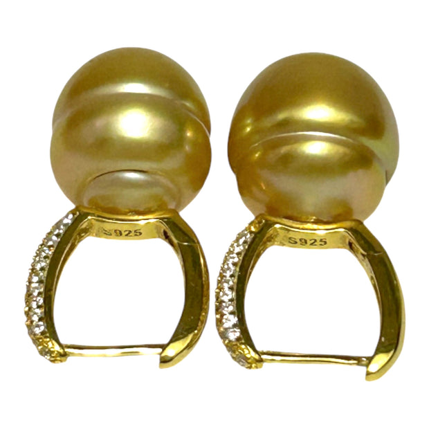 Baroque 11.9 x 14mm Rich Gold South Sea Pearl Clip- On  Earrings