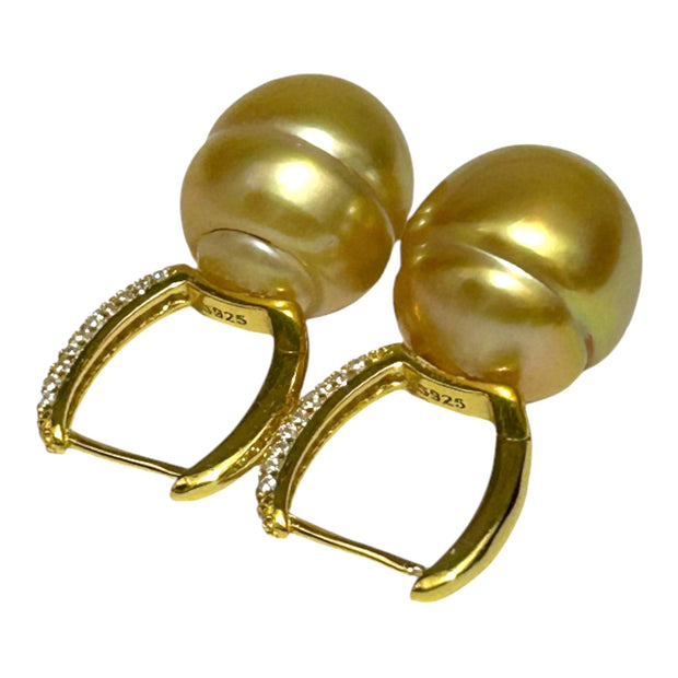 Baroque 11.9 x 14mm Rich Gold South Sea Pearl Clip- On  Earrings