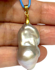 Shinny 15.5 x 13 x 30mm Smoke Gray Blue Cultured Pearl Pendant