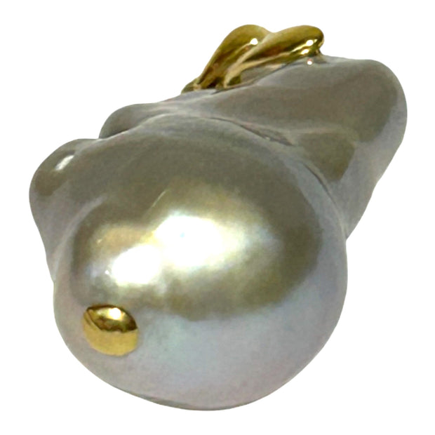 Shinny 15.5 x 13 x 30mm Smoke Gray Blue Cultured Pearl Pendant