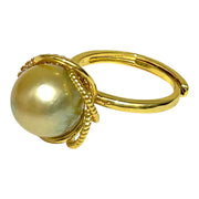 Unique Flower 11.7mm Gold South Sea Round Pearl Ring Size 6.5