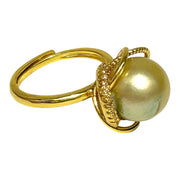 Unique Flower 11.7mm Gold South Sea Round Pearl Ring Size 6.5