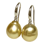 Oval Drop 11.6 x 12.9mm Golden South Sea Pearl Dangle Earrings