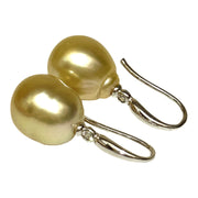 Oval Drop 11.6 x 12.9mm Golden South Sea Pearl Dangle Earrings