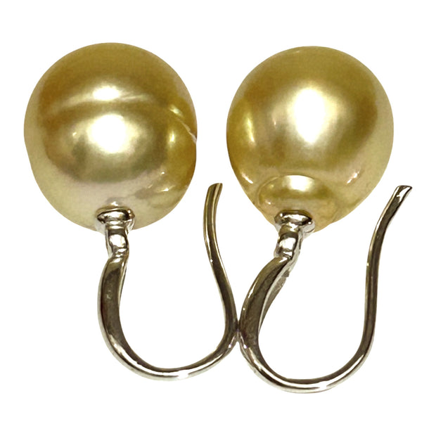 Oval Drop 11.6 x 12.9mm Golden South Sea Pearl Dangle Earrings