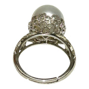 Round 12.4mm Natural Silver White Blue South Sea Round Pearl Ring Size8