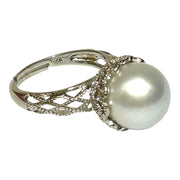 Round 12.4mm Natural Silver White Blue South Sea Round Pearl Ring Size8