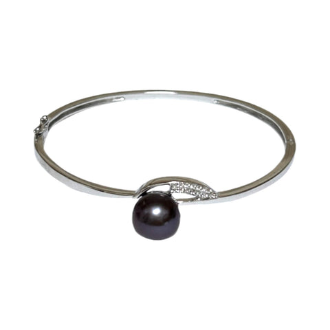 Mirror Luster 10.7mm Purple Black Edison Round Pearl 7 - 7.5" Bangle