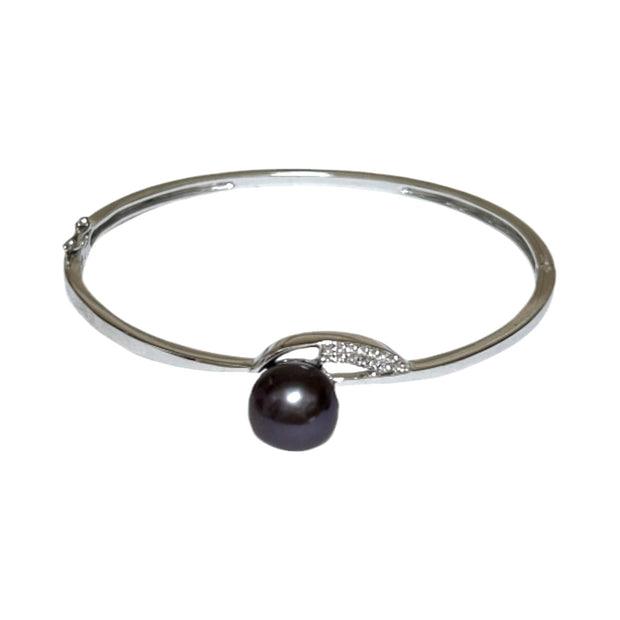 Mirror Luster 10.7mm Purple Black Edison Round Pearl 7 - 7.5" Bangle
