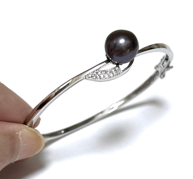 Mirror Luster 10.7mm Purple Black Edison Round Pearl 7 - 7.5" Bangle