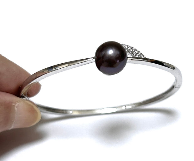 Mirror Luster 10.7mm Purple Black Edison Round Pearl 7 - 7.5" Bangle